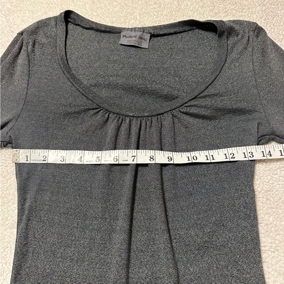 Michael Stars Gunmetal Metallic Silver Gray Shine Top 3/4 Sleeve Shirt Y2K - Picture 7 of 11
